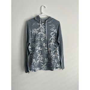 On The Byas Hoodie Mens Large Heather Gray Floral Palm Tree Print Raglan Sleeve